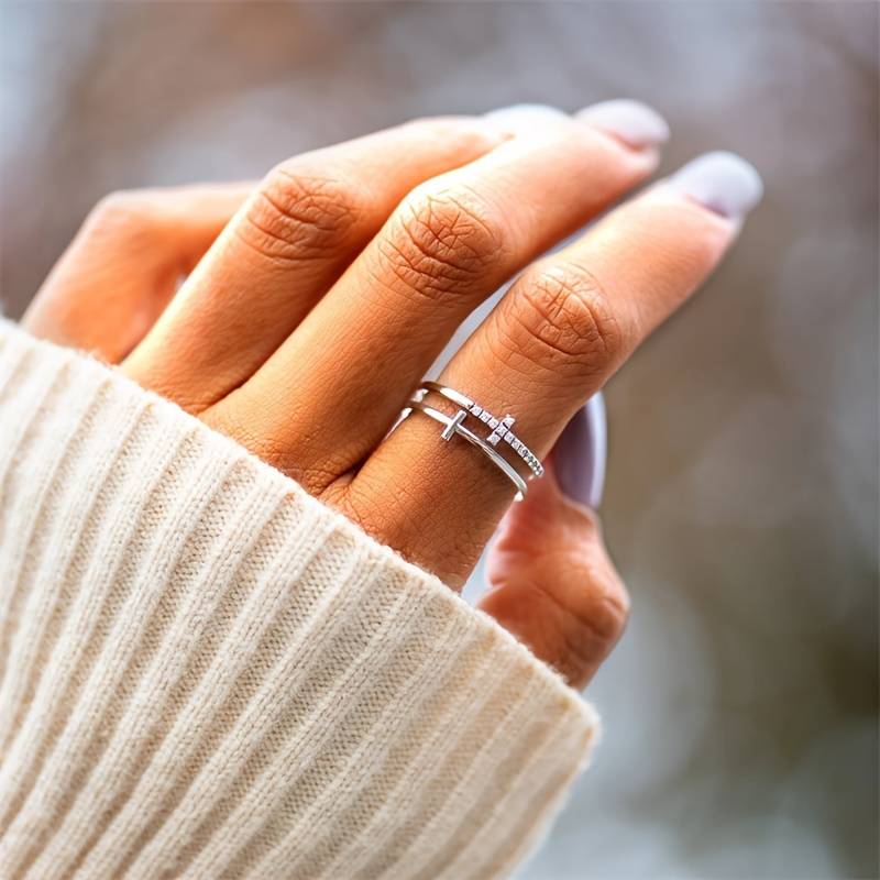 Bague croisée délicate - Double barre