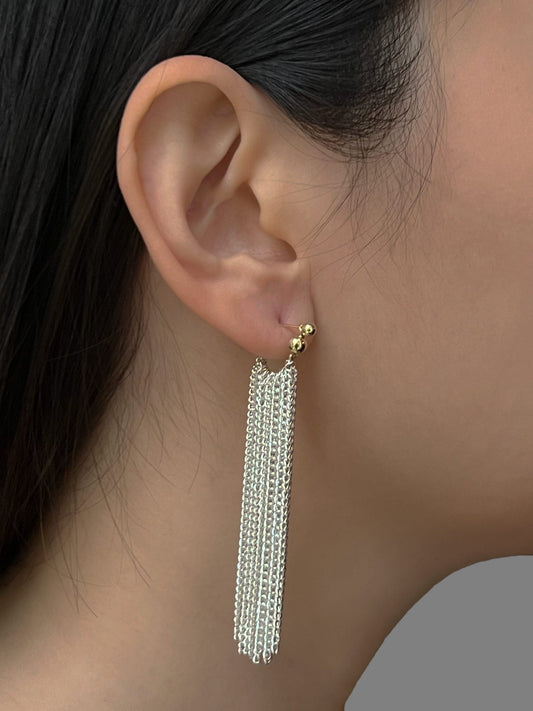 Nora -Longues boucles d'oreilles à chaînes fluides en argent