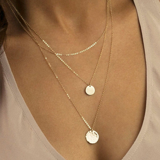 Set de pendentifs ronds - Collier à 3 couches avec disques