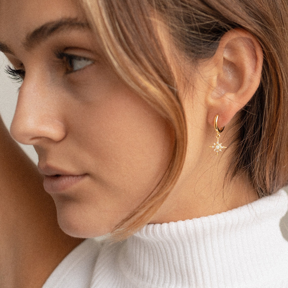 Starburst Opal Huggie Earrings - Zircon Star Earrings