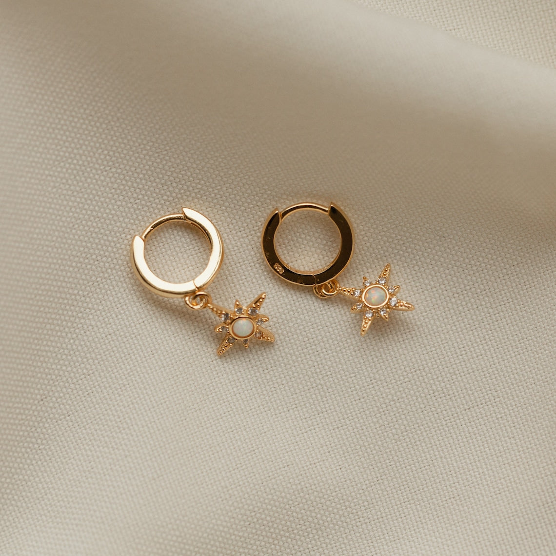Starburst Opal Huggie Earrings - Zircon Star Earrings