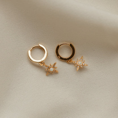 Starburst Opal Huggie Earrings - Zircon Star Earrings