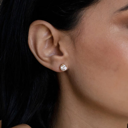 Clous d'oreilles en diamant classiques - Boucles d'oreilles avec pierre ronde