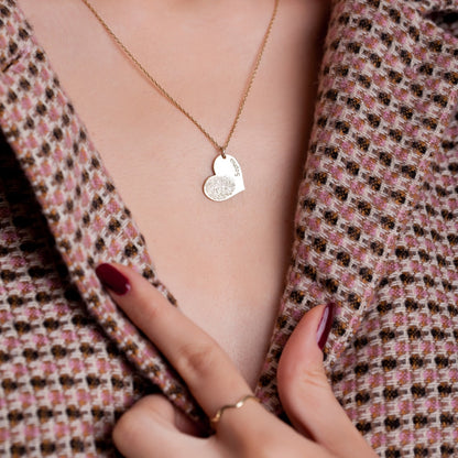 Collier personnalisé avec empreinte de doigt en forme de cœur et nom