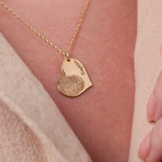 Collier personnalisé avec empreinte de doigt en forme de cœur et nom