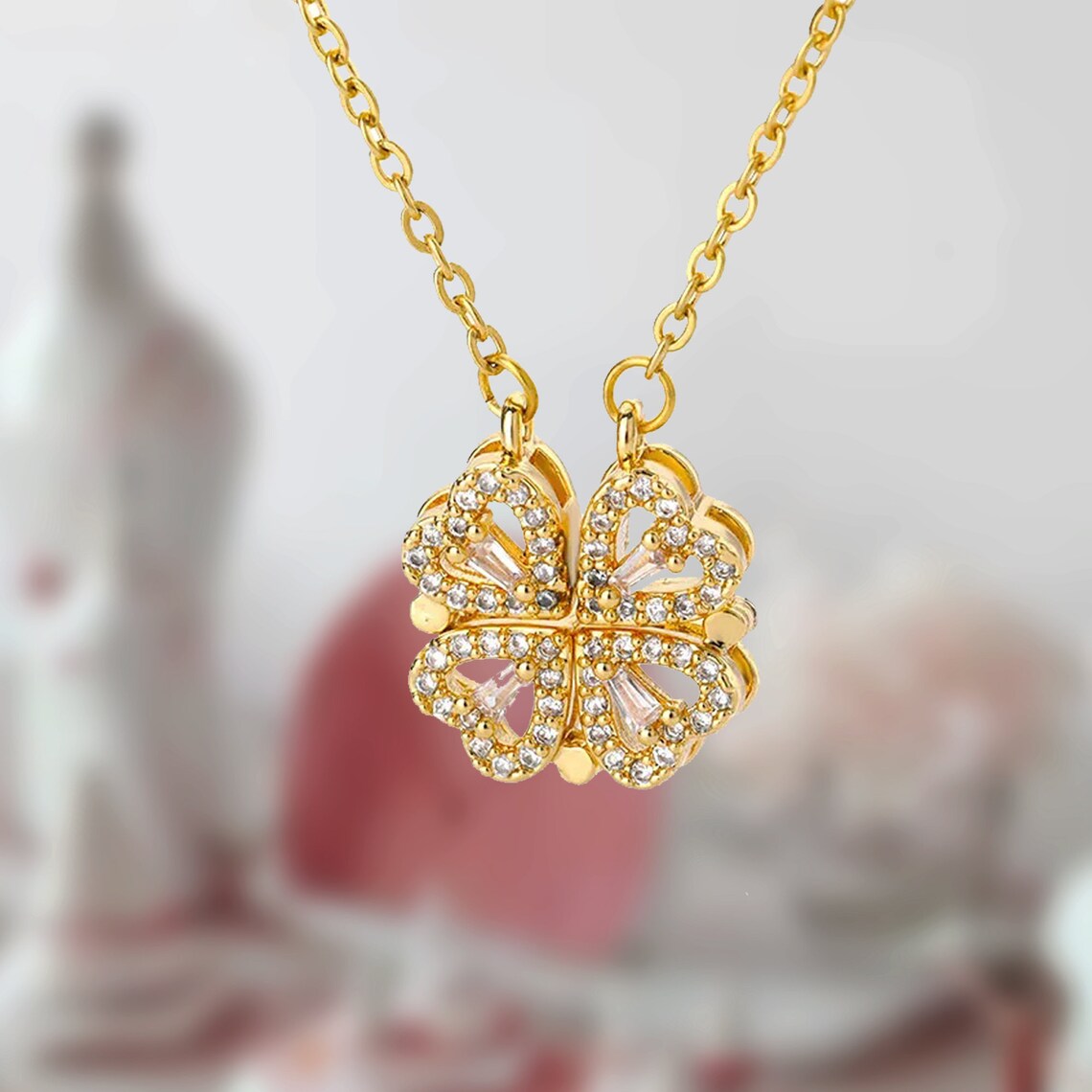 Collier Trèfle à Quatre Feuilles - Collier Cœur Magnétique