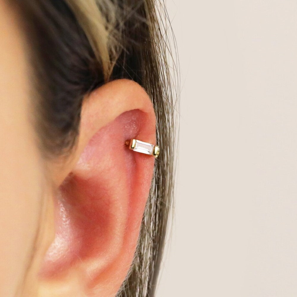 Clips d'oreilles en diamant - Boucles d'oreilles cartilage baguette