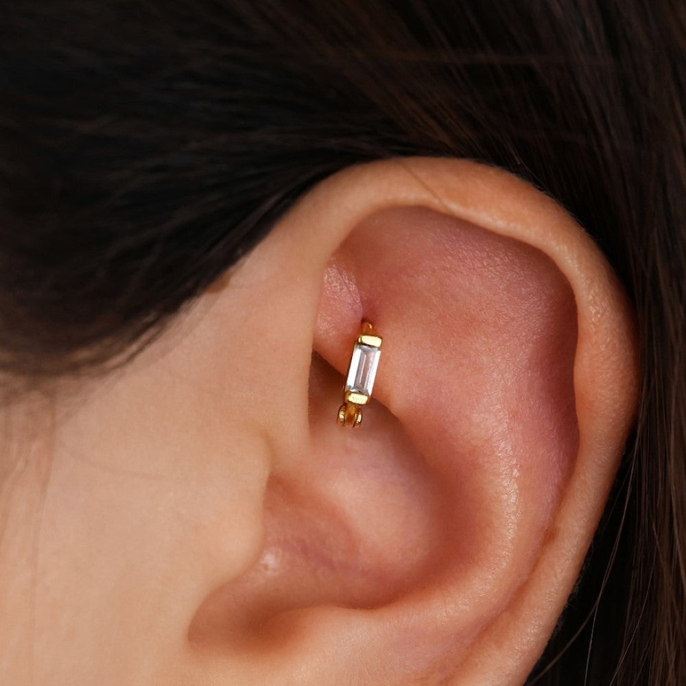 Clips d'oreilles en diamant - Boucles d'oreilles cartilage baguette