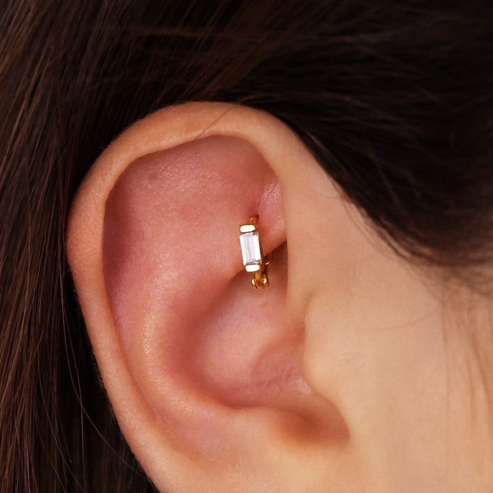 Clips d'oreilles en diamant - Boucles d'oreilles cartilage baguette