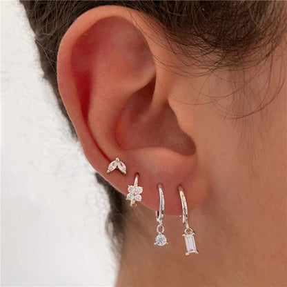 Set de boucles d'oreilles 4 pièces - Zirconia géométrique en forme de marquise et fleur