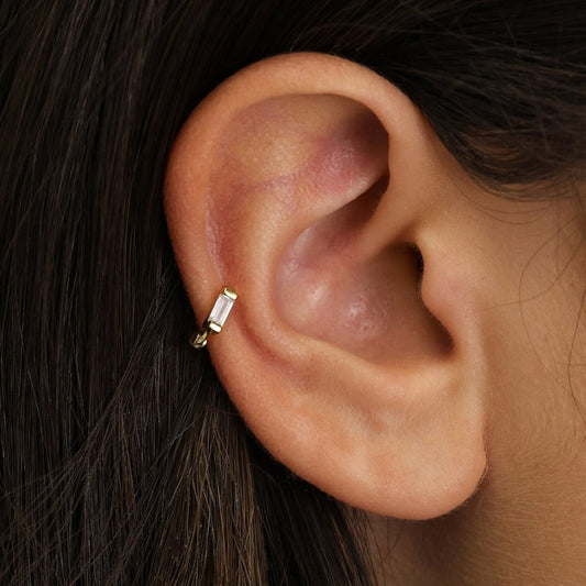Clips d'oreilles en diamant - Boucles d'oreilles cartilage baguette