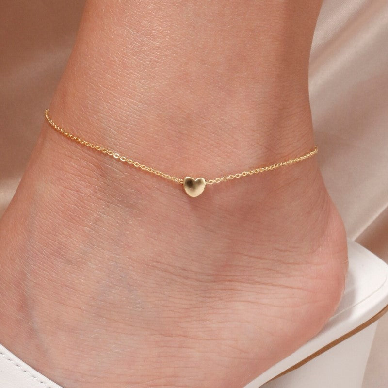 Mini Bracelet de Cheville en Cœur - Bracelet de Cheville Amour à Double Couches