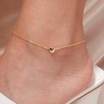 Mini Bracelet de Cheville en Cœur - Bracelet de Cheville Amour à Double Couches