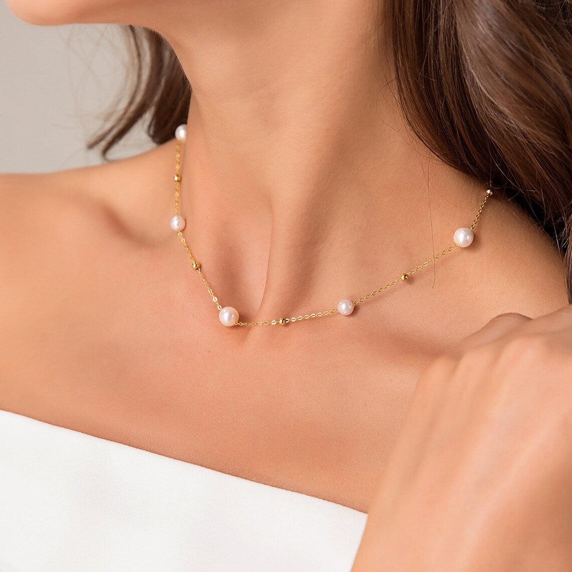 Collier en or et perles - Perles et chaîne en or alternées