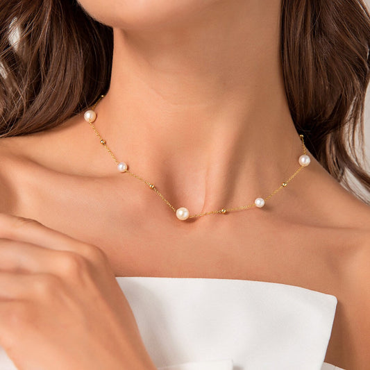 Collier en or et perles - Perles et chaîne en or alternées