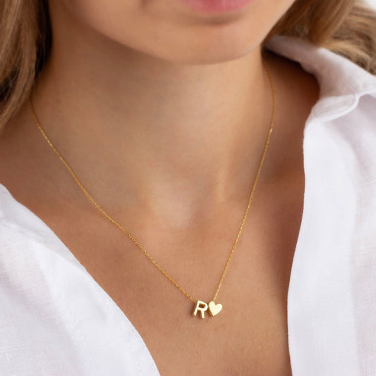 Collier avec initiale en forme de cœur - Pendentif cœur personnalisé