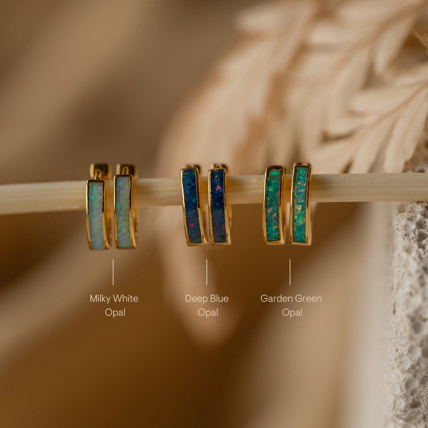 Bagues à incrustations d’opale - Boucles d’oreilles en opale