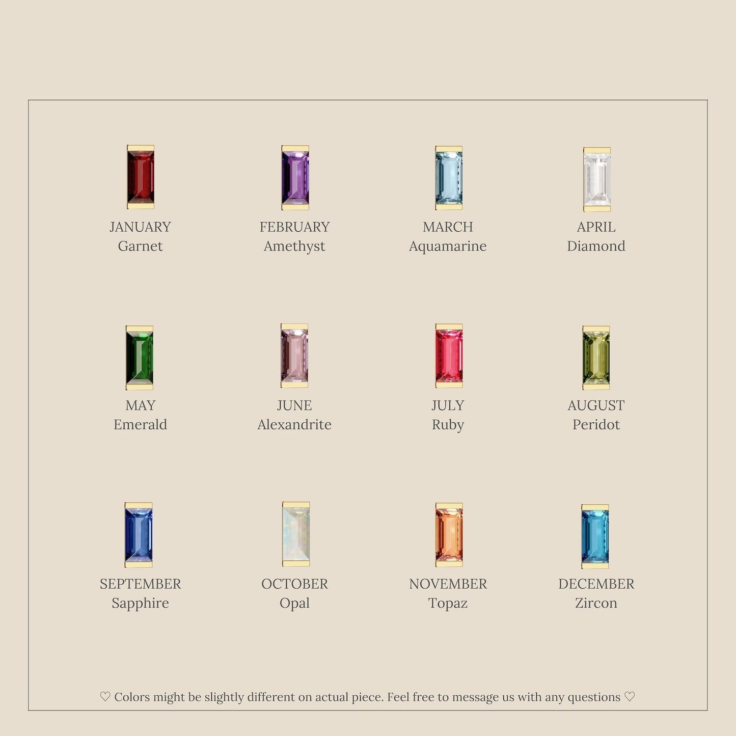Créoles Baguette Pierre de Naissance – Boucles d’oreilles Huggies avec Pierre de Naissance