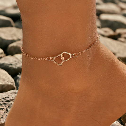 Anklet Minimaliste en Forme de Cœur - Bracelet de Cheville à Maillons en Forme de Cœur