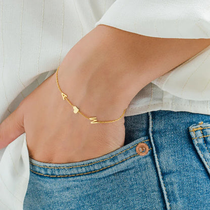 Double Initial Heart Bracelet - Double Love Heart Bracelet pour elle