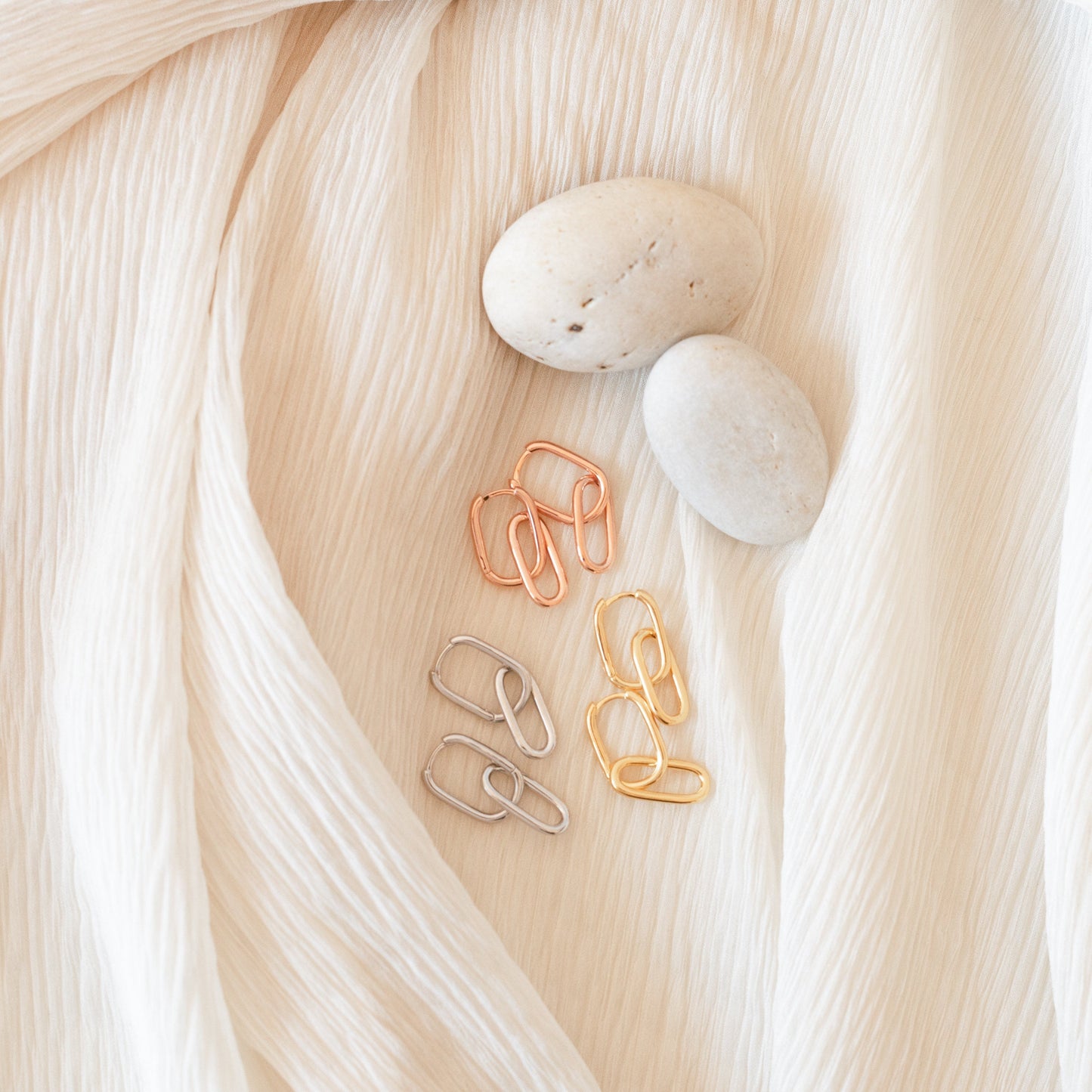 Boucles d'oreilles à maillons - Boucles d'oreilles pendantes à deux maillons