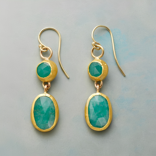 Mireya – Boucles d'Oreilles Vintage Dorées avec Pierre Turquoise