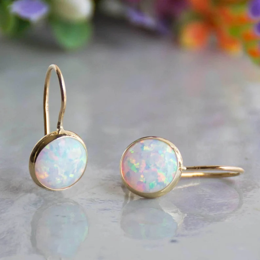 Mireya – Boucles d'oreilles Vintage Dorées avec Pierre d'Opale