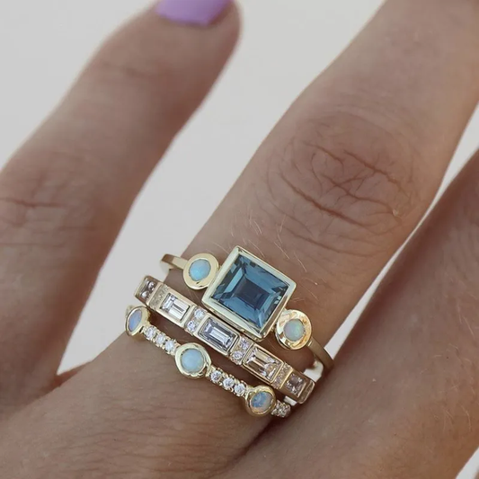 Nara – Set de Bagues Vintage Cristal Bleu