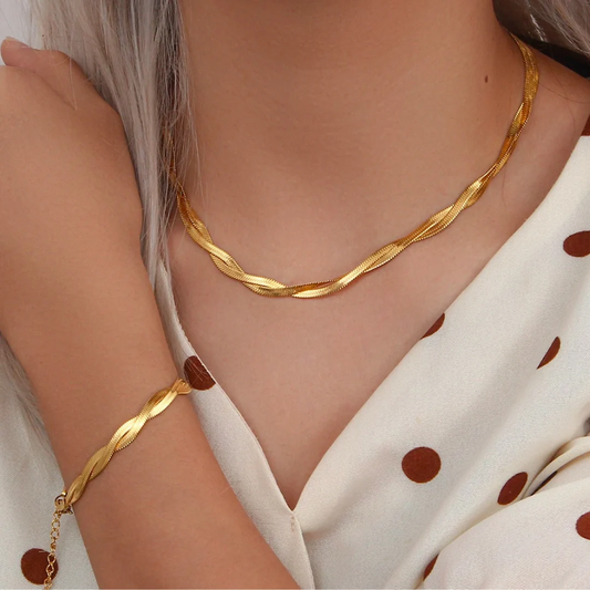 Alina – Set Collier & Bracelet Élégant en Or Enchevêtré