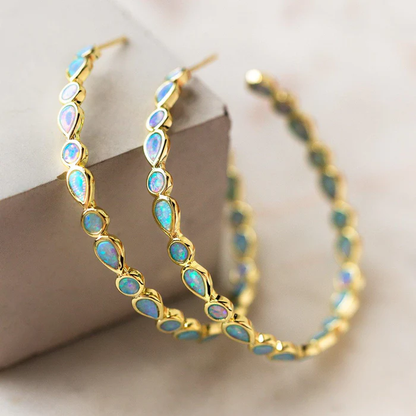 Maricel – Boucles Cercle Doré et Opale Pendantes