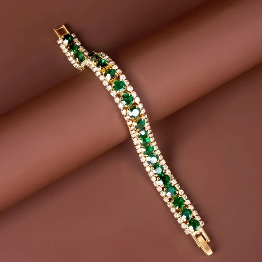 Maud – Bracelet Raffiné Doré à Accents Verts