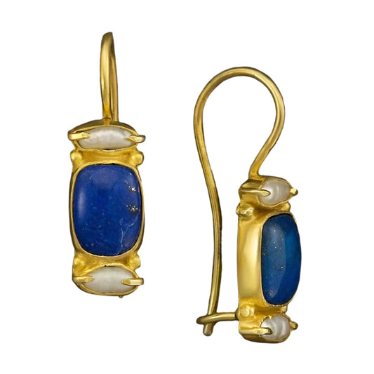 Azura – Boucles d’oreilles pendantes vintage bleu et or
