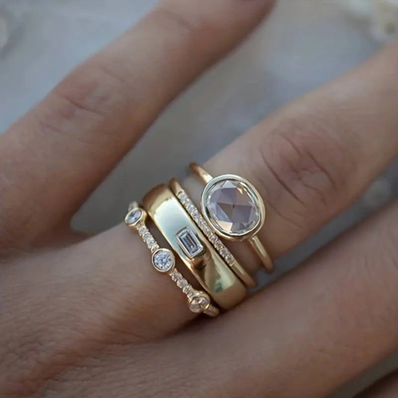 Ciara - Ensemble de bagues vintage en or avec zirconia