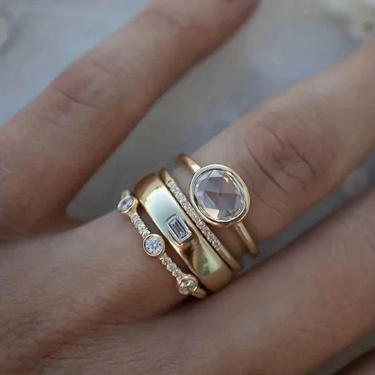 Ciara - Ensemble de bagues vintage en or avec zirconia