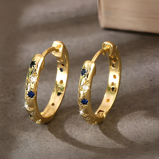 Lyndell – Boucles Vintage en Or & Zircon Bleu