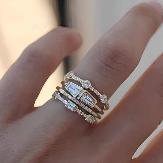 Shuvee – Set de Bagues Dorées Vintage avec Zirconia