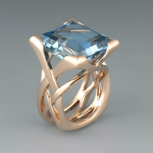 Alodia – Bague Vintage en Or Rose et Zircon Bleu