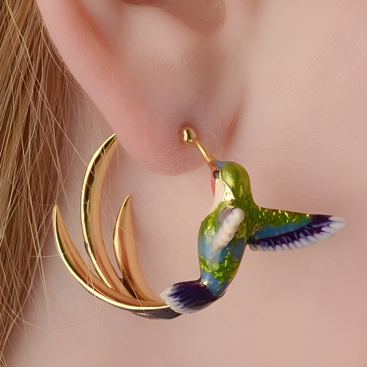 Wendy – Créoles Colibri Émaillées Vintage