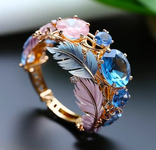 Thalina – Bague Élégante Plume et Cristal