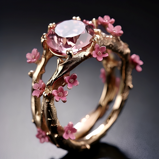 Aya – Bague Fleur Rose en Cristal Doré