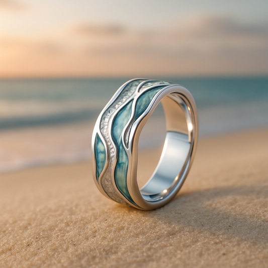 Brizz – Bague Vague Argentée en Turquoise