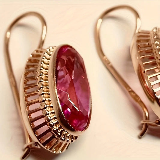 Roxane – Boucles d’Oreilles Cristal Rouge Vintage en Or Rose