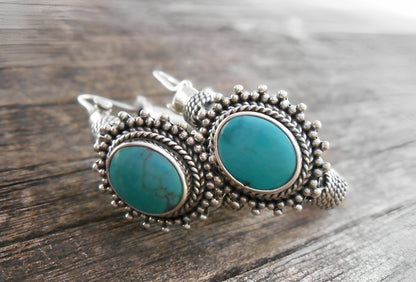 Hiraya – Boucles d’Oreilles Vintage avec Pierre Turquoise