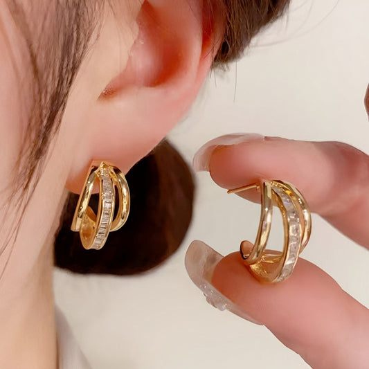 Valeria – Boucles d'oreilles Triple Anneau en Or