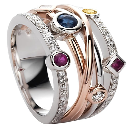Jisoo – Bague Vintage Creuse avec Zircons de Couleurs