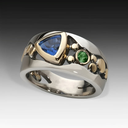 Ricca – Bague Vintage avec Cristal Bleu Étincelant