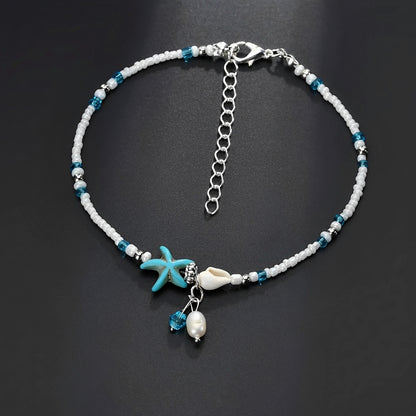 Isla – Bracelet Cheville Étoile & Coquillage avec Pierres Naturelles