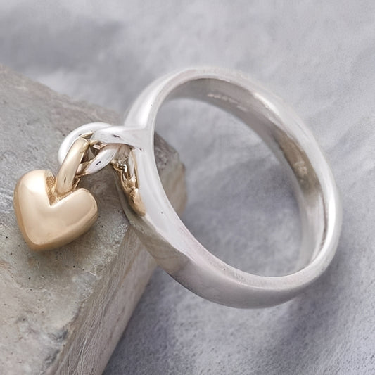 Miriam – Bague Vintage en Argent Cœur Suspendu