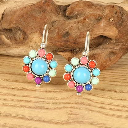 Mira – Boucles d'Oreilles Rondes Multicolores avec Turquoise