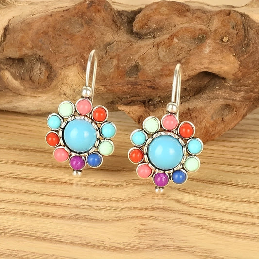 Mira – Boucles d'Oreilles Rondes Multicolores avec Turquoise